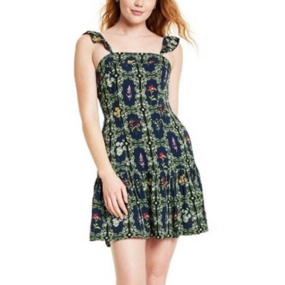 NWT Agua Bendita x Target Floral Tile Flutter mini dress Navy size L